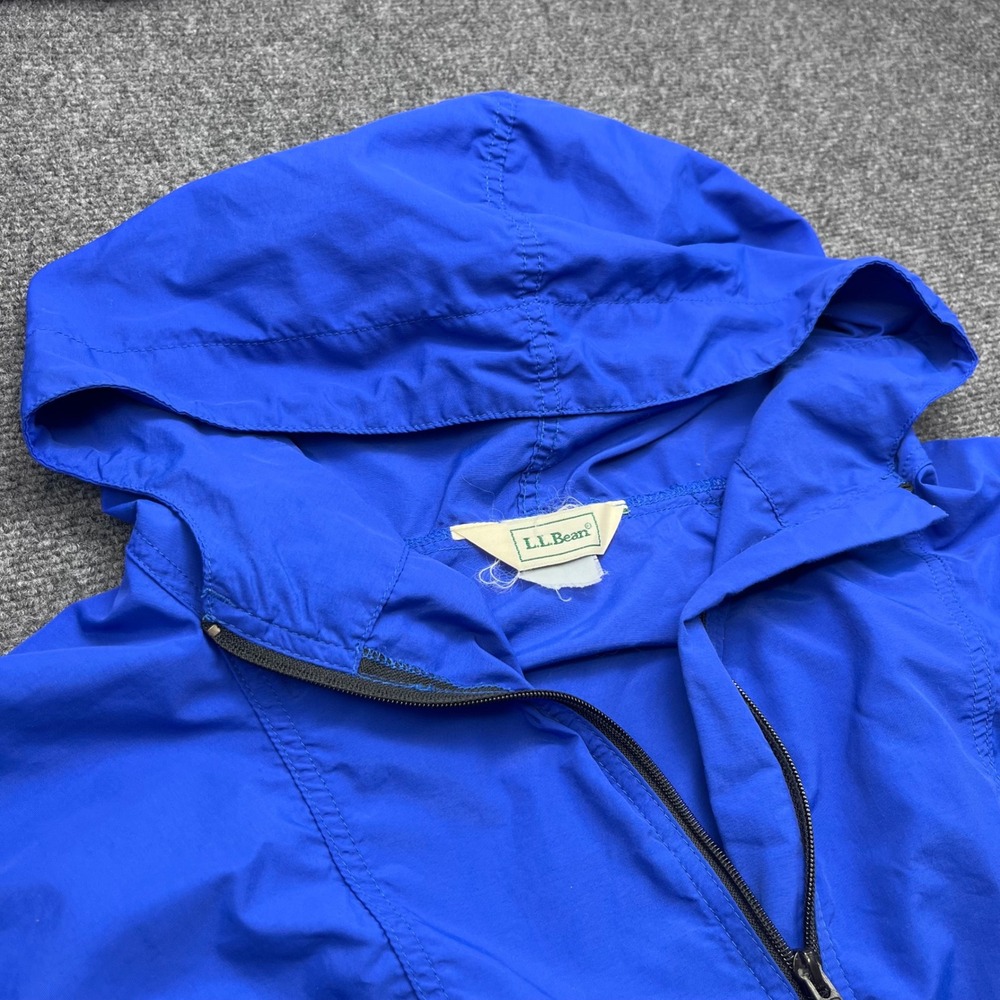 LL Bean Vintage Anorak Windbreaker Packable Blue Hooded Pullover Jacket